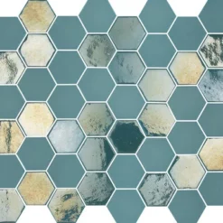 Mosaïque hexagonal nacré turquoise