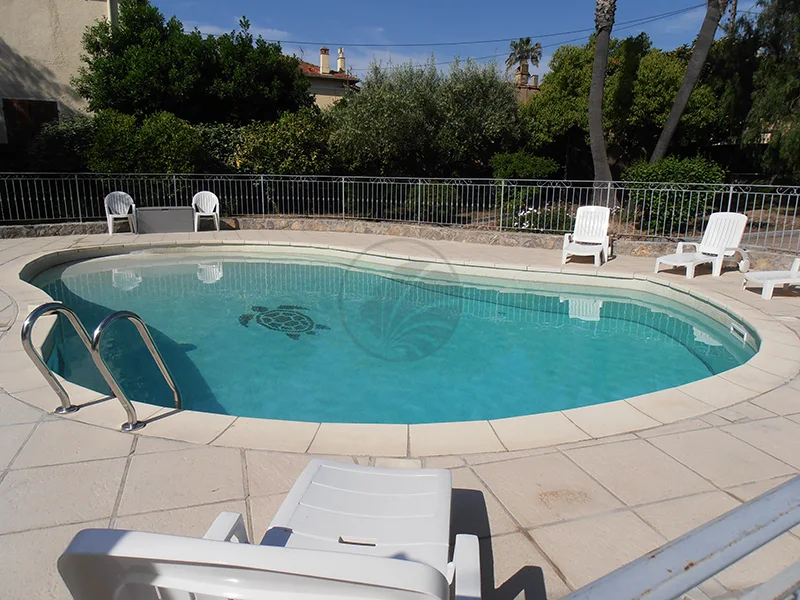 Piscine avec motif de tortue en mosaïque au fond